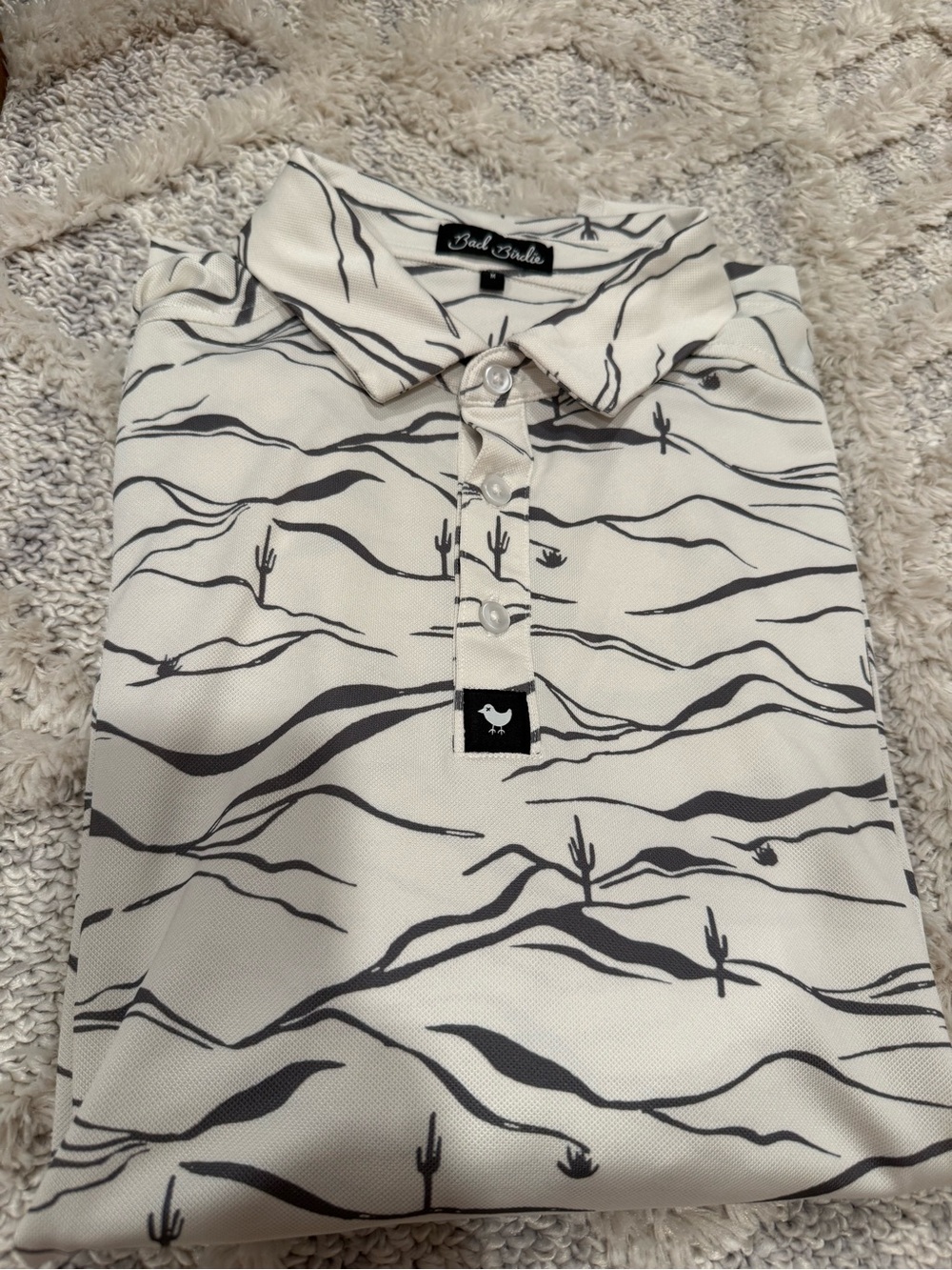 Bad Birdie Desert Print Polo Shirt in Cream and Black
